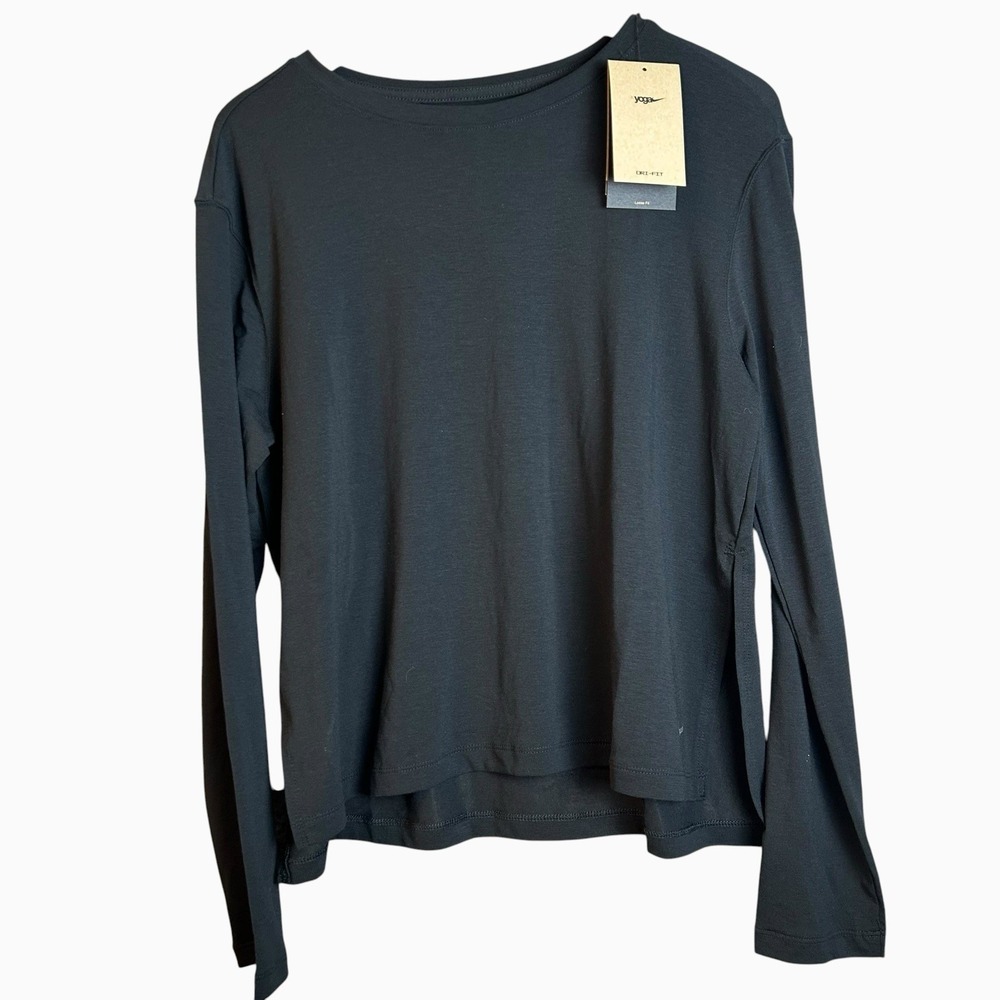 NIKE Yoga Long Sleeve Womens DRY FIT Training Shirt BLACK MEDIUM NEW